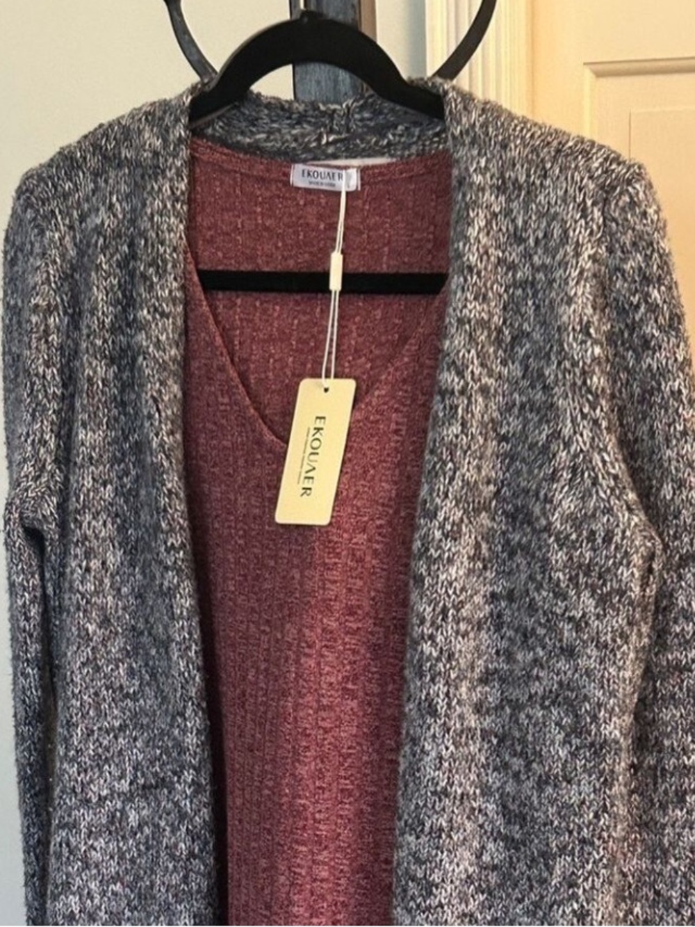 LOFT Gray Open-Front Cardigan Sweater Marled Gray Burgundy White Size Small - Picture 3 of 13